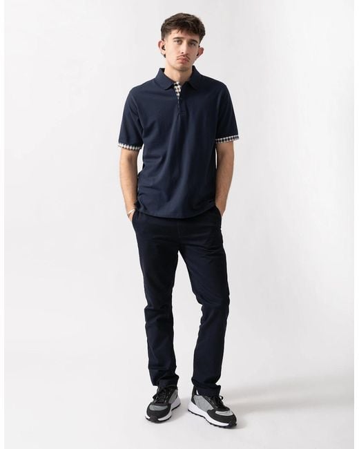 Aquascutum Blue Club Check Stretch Piquet Sleeves Polo Shirt for men