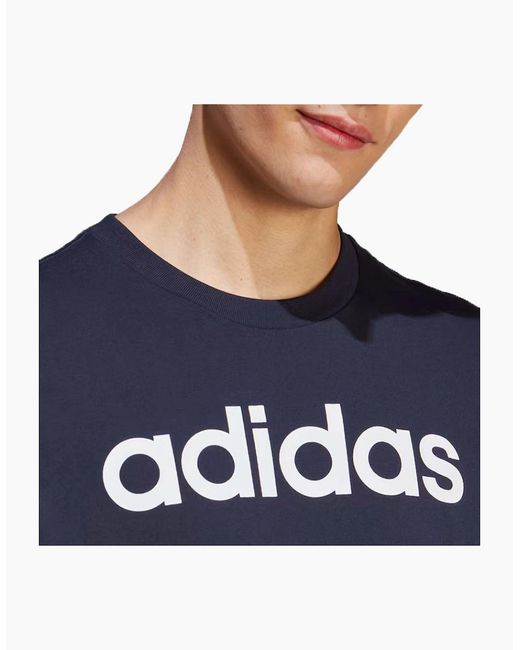 Adidas Blue Essentials T Shirts Crew Neck Single Jersey Linear Embroidered Logo for men