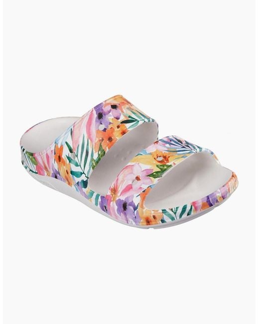 Skechers White Archfitwave Floral Open Toe Slide Sandals