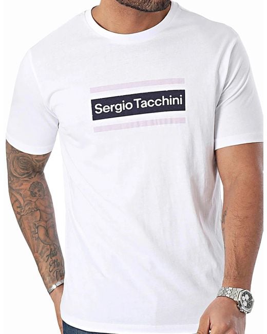 Sergio Tacchini White Lared T-Shirt for men