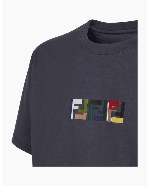 Fendi Blue Triple Ff Logo T-Shirt for men