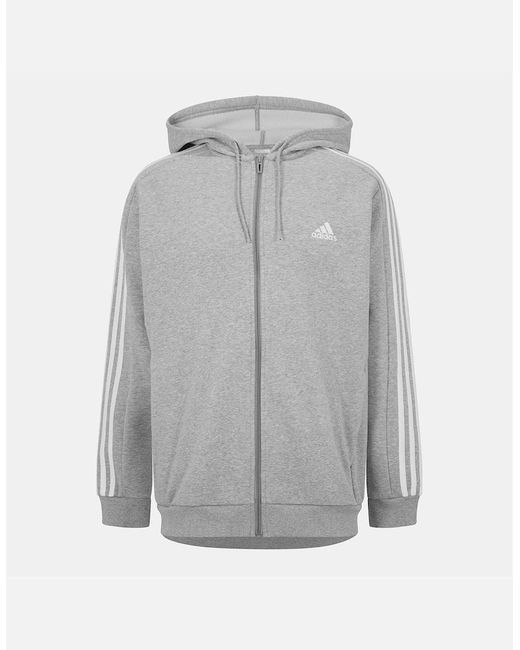 Adidas Gray Fleece 3 Stripes Full Zip Hoodie for men