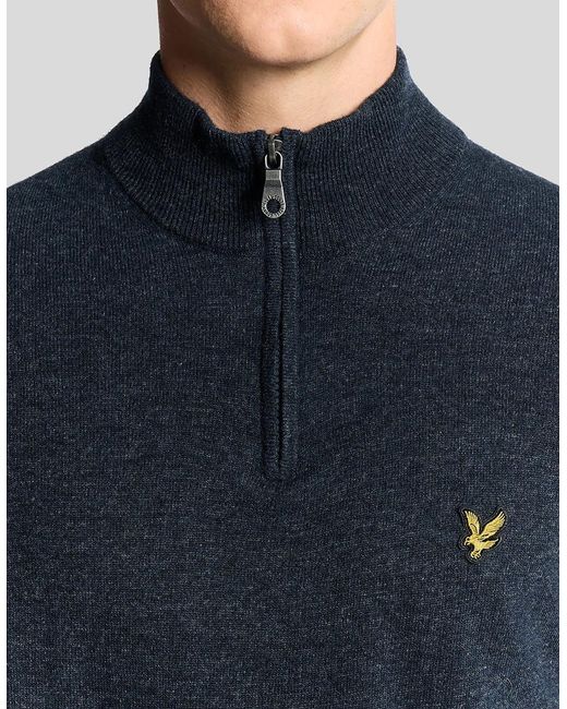 Lyle & Scott Blue Lambswool Blend 1/4 Zip Jumper for men