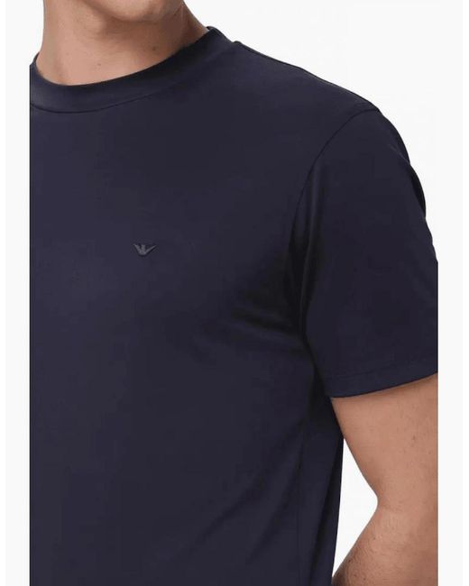 Emporio Armani Blue Embroided Logo Viscose Soft Touch T-Shirt for men