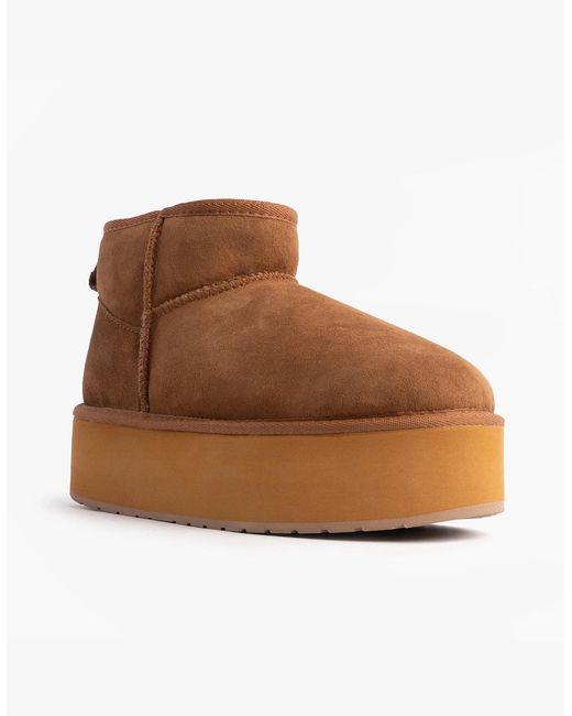 EMU Brown Australia Stinger Micro Flatform Sheepskin Boot Chestnut