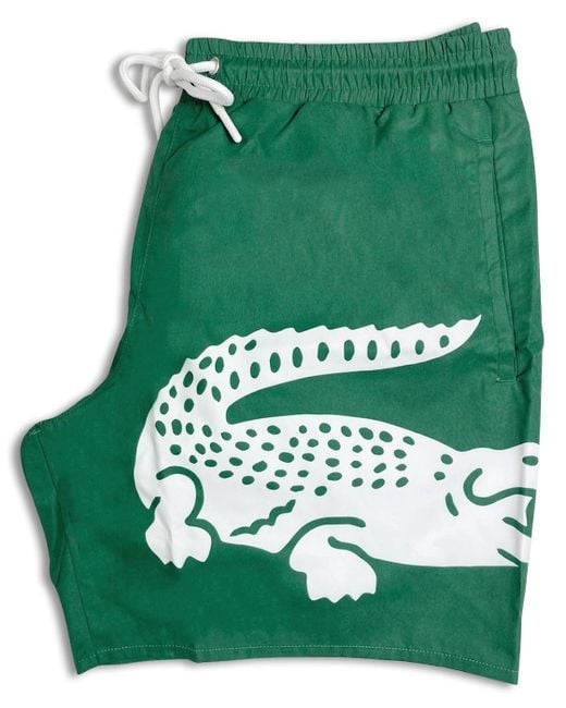 Lacoste Green Large Crocodile Logo Print Swim Shorts for men