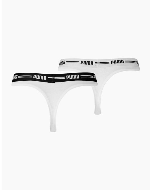 PUMA White 2-Pack Striped Logo Mid-Rise Strings