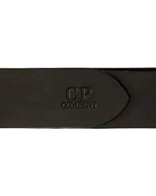 C P Company Black Leather Side Logo Belt for men