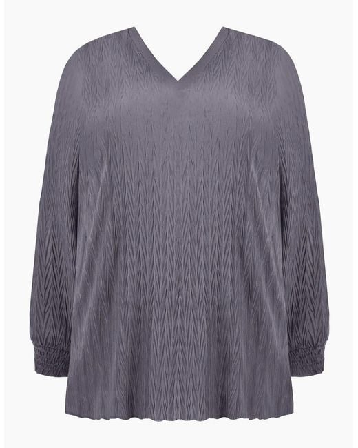 Live Unlimited London Gray Textured Rib Trim Blouse