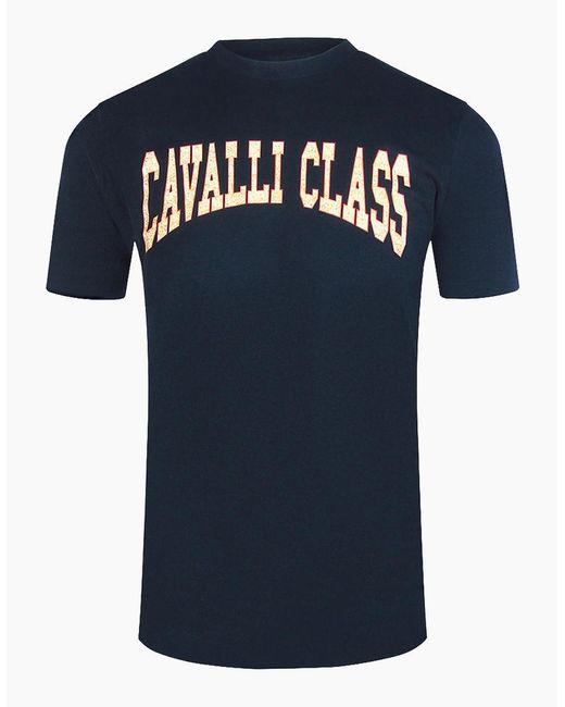 Roberto Cavalli Blue Cavalli Class Varsity Logo T-Shirt for men