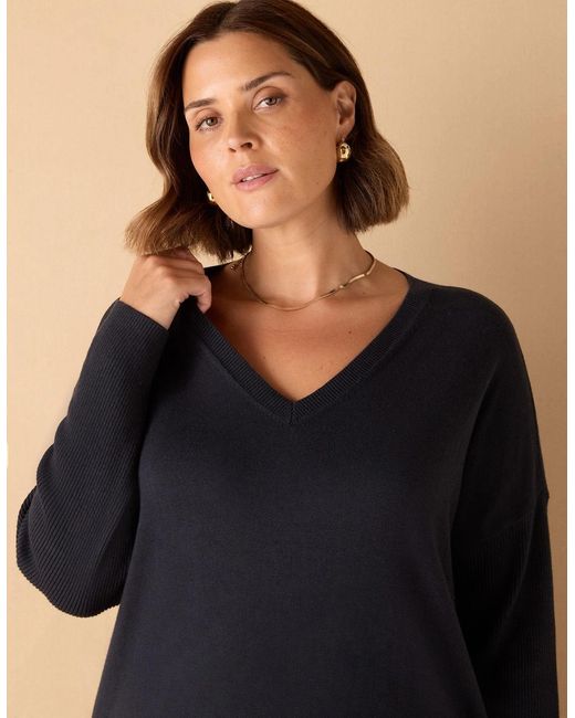 Live Unlimited London Blue V Neck Knit Jumper Dress