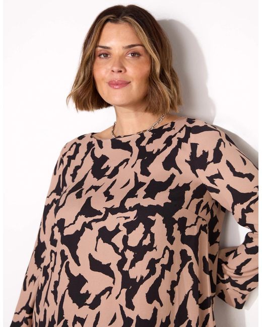 Live Unlimited London Black Printed Slash Neck Tunic