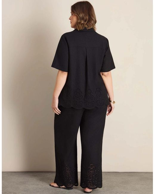 Live Unlimited London Black Linen Blend Broderie Shirt