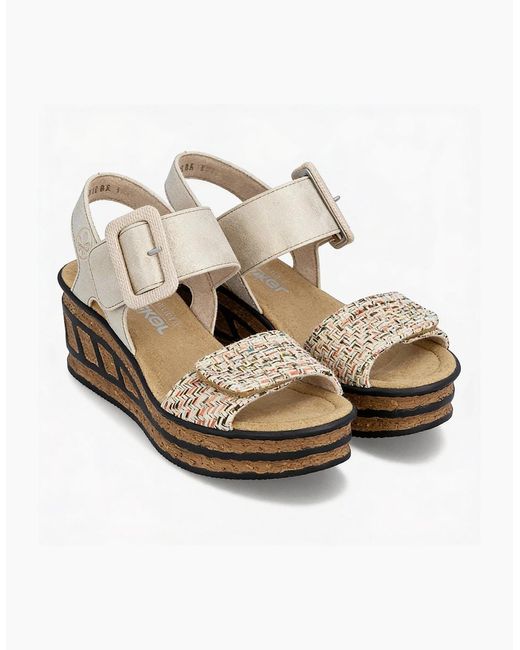 Rieker White 68172 Ankle Strap Sandals Oyster Pearl