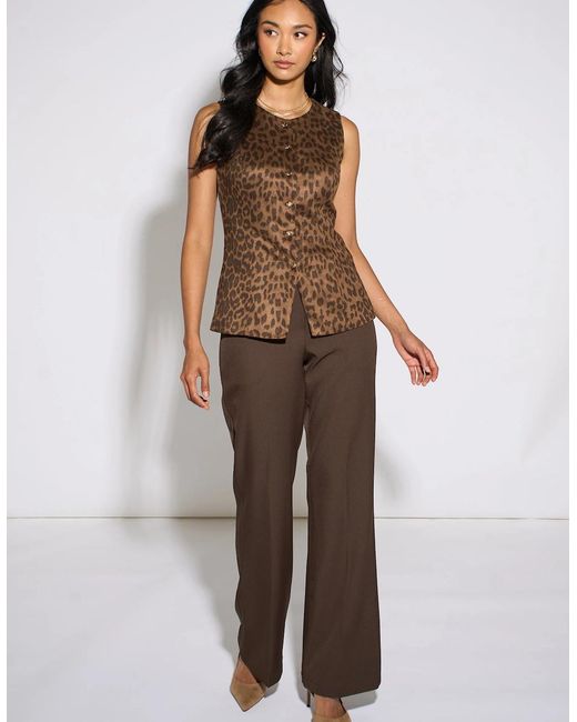 Gini London Brown Animal Print Button Waistcoat Top