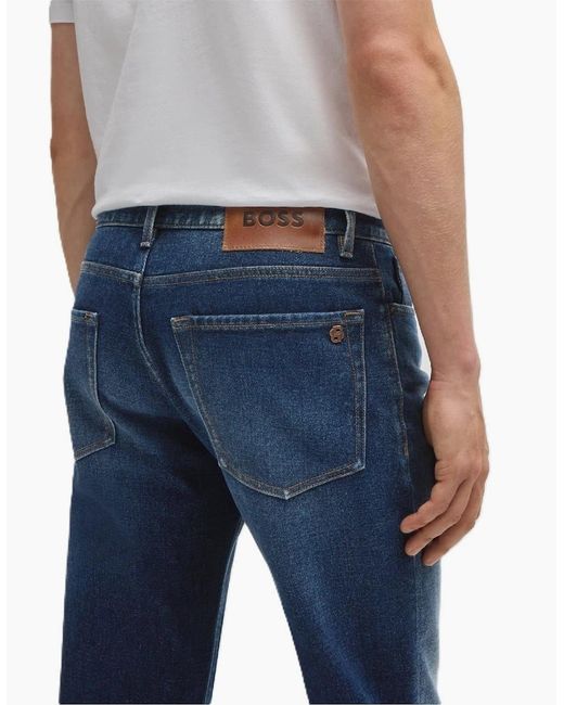 Boss Blue Mid Rise Slim Fit Five Pocket Jeans for men