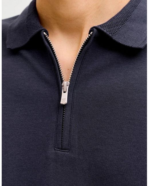 Jack & Jones Blue Jprblaethan Short Sleeve Zip Polo Night Sky for men