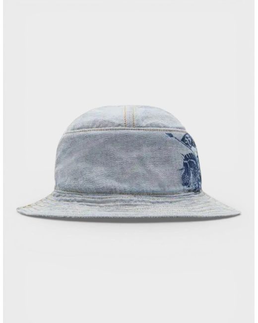 Burberry Blue Logo Print Denim Bucket Hat