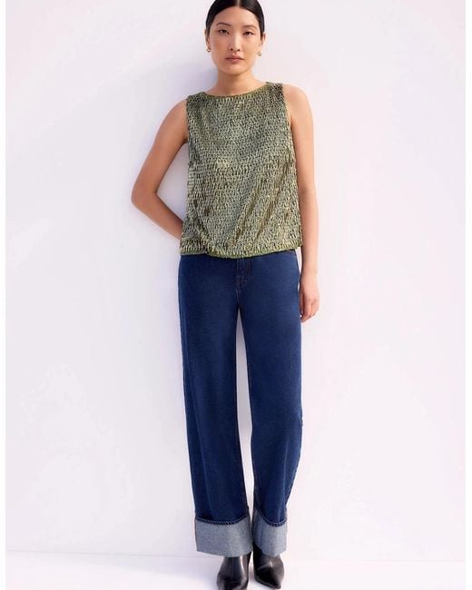 Ro&zo Green Sequinned Bead-Embellished Top