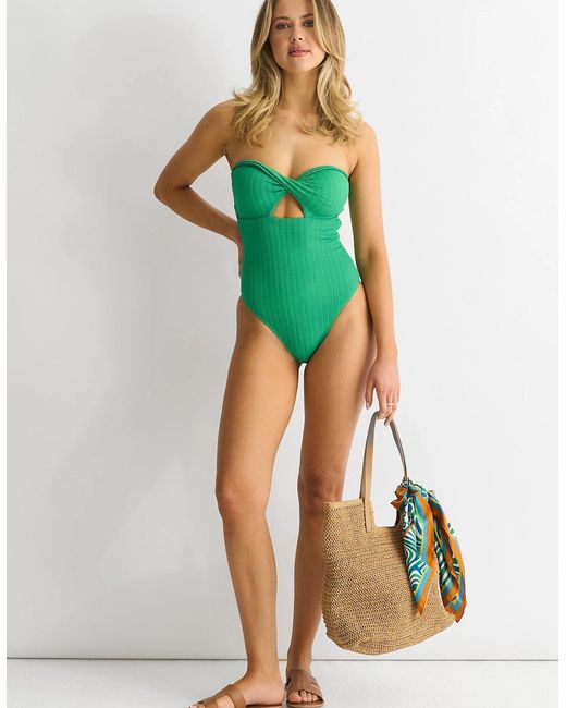 Gini London Green Twist Front Textured Swimsuit