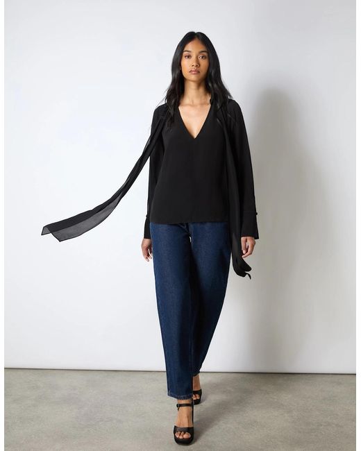 Ro&zo Black Tie Neck Blouse