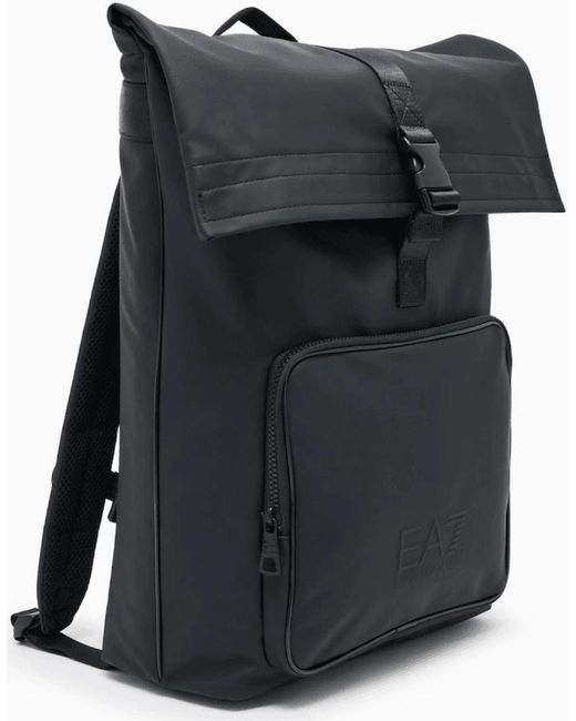 EA7 Black Rubberised Logo Satchel Backpack for men