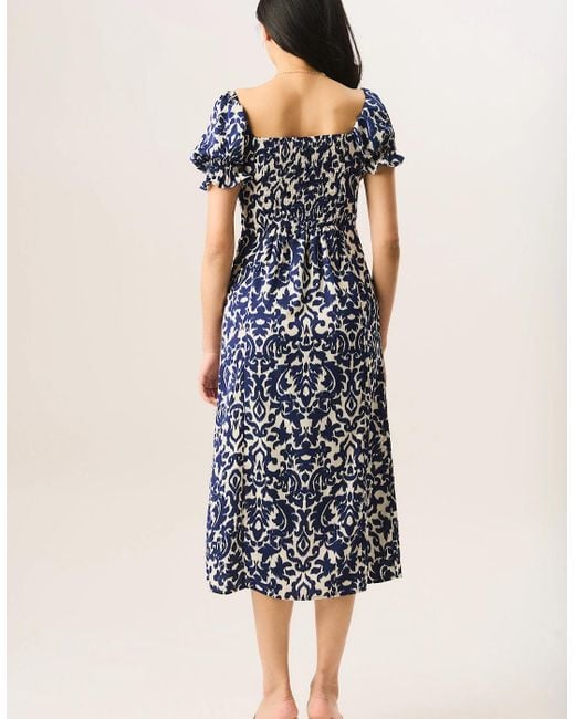 Gini London Blue Short Puff Sleeve Split Hem Midi Dress