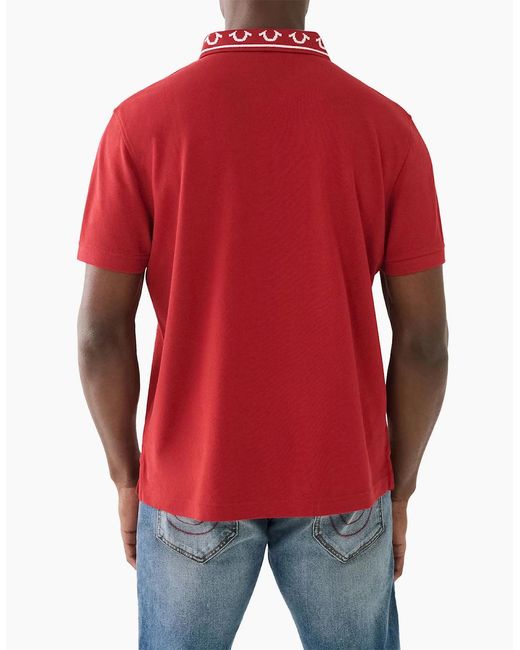 True Religion Red Polo Shirt Relaxed Fit Branded Collar Ss Pique Polo Shirts for men