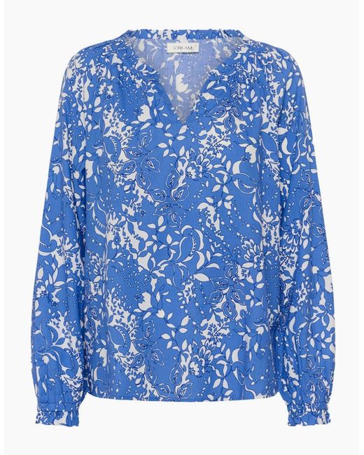 Cream Blue Tiah Boho Blouse