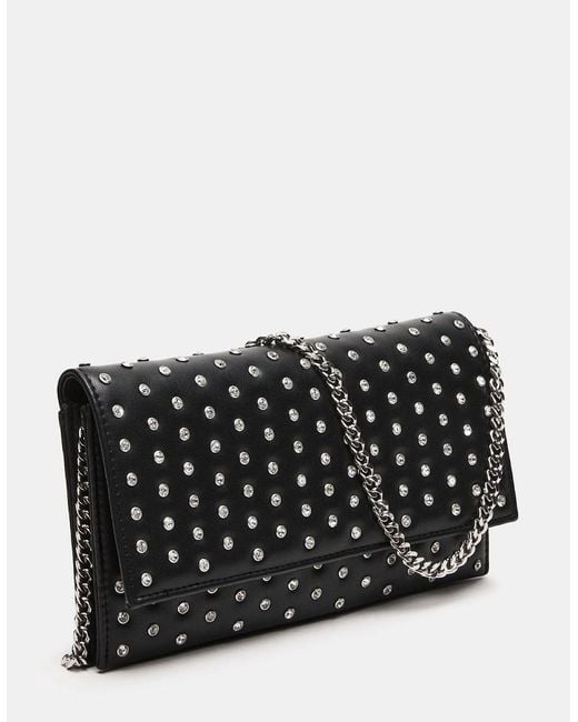 Steve Madden Black Rectangle Shape Clutch With-Tone Chain