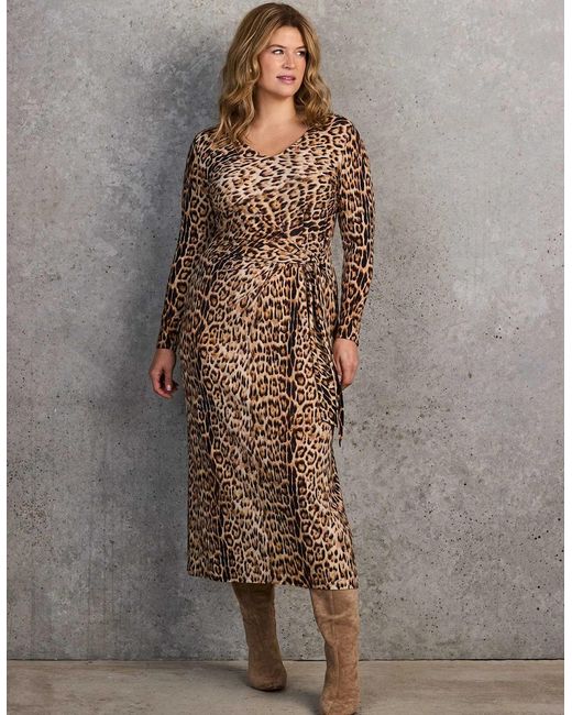 Live Unlimited London Brown Animal Print Tie-Side Jersey Midaxi Dress