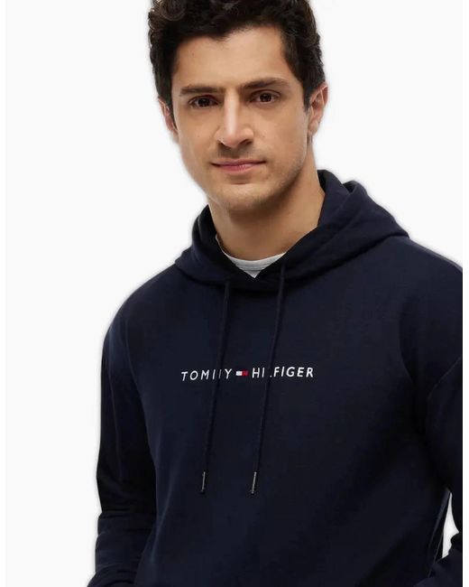 Tommy Hilfiger Blue Th Original Logo Drawstring Lounge Hoody for men