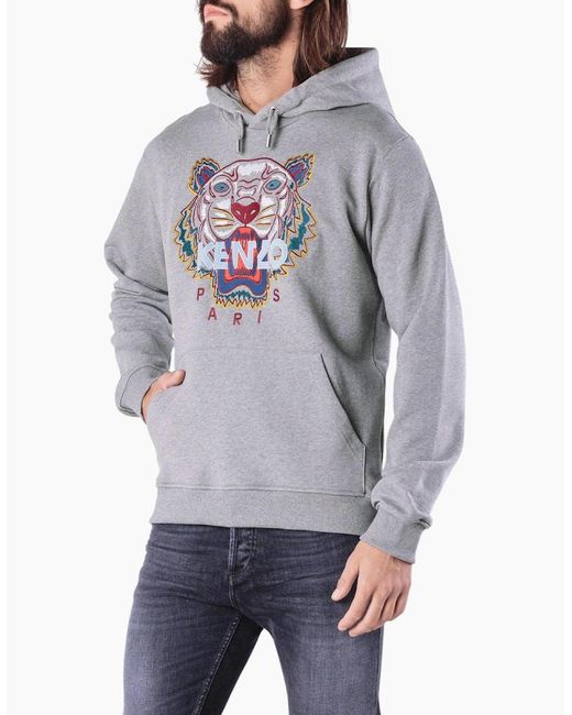 KENZO Gray Hoodie Classic Tiger Hoodie Pullover Jumper Winter Long Sleeve for men