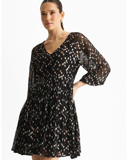 Gini London Black Multicolored Polka Dot Tiered Dress