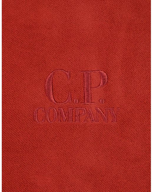 C P Company Red Brushed Fleece Logo Hoodie for men