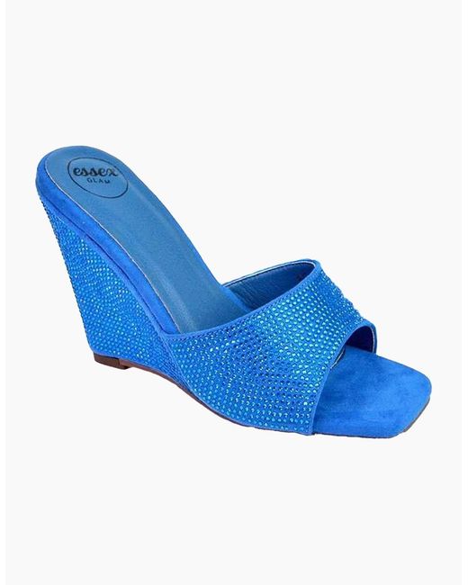 XY London Blue Ladies Peggie Rhinestone Wedge Mules