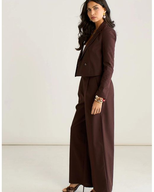 Gini London Brown Double Breasted Cotton And Linen Blend Jacket