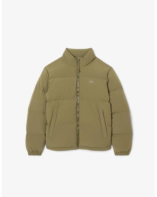 Lacoste Green Solid Patterned Side Pocket Puffer Coat for men