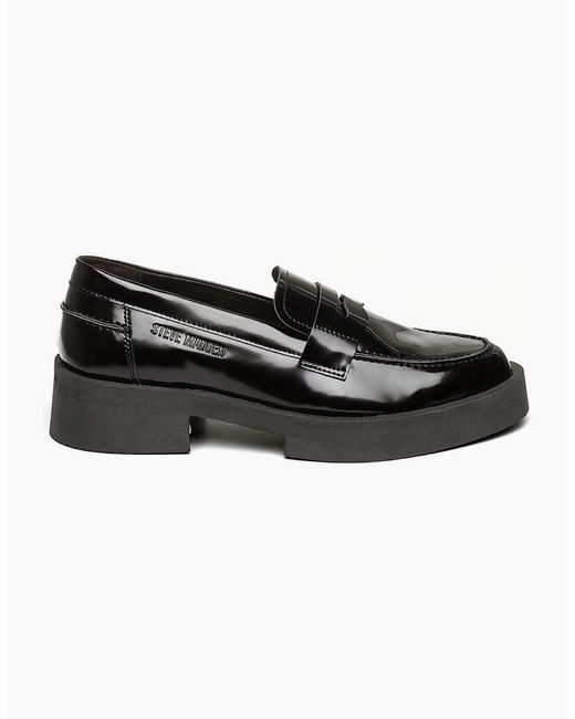 Steve Madden Black Penny Loafers With Low Block Heel
