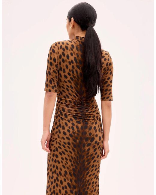 Ro&zo Brown Leopard Print Mock Neck Jersey Dress