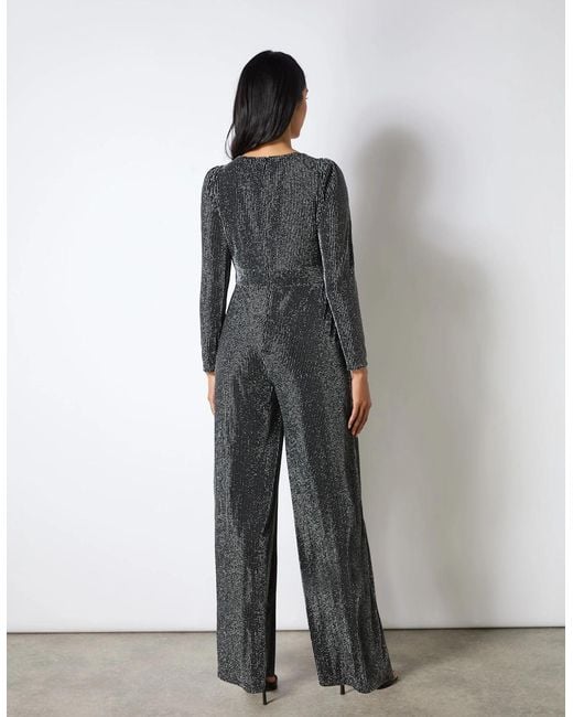Ro&zo Gray Eliza Sparkle Jersey V-Neck Jumpsuit
