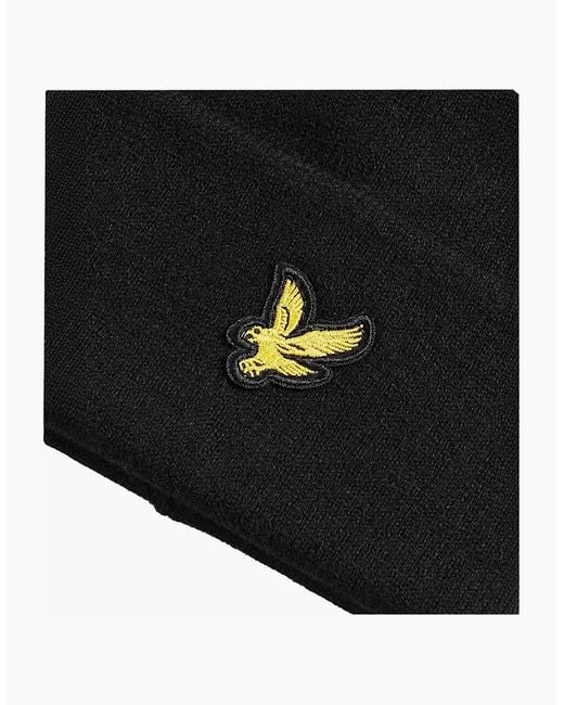 Lyle & Scott Black Lyle & Scott Merino Beanie Hat Jet for men