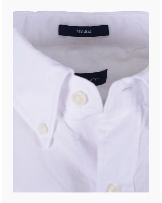 Gant White Reg Cotton Linen Short Sleeve Shirt for men
