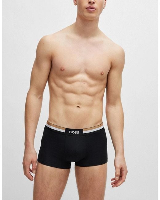 Boss Black Boss Motion 3 Pack Cotton-Blend Trunks With Signature Waistbands for men