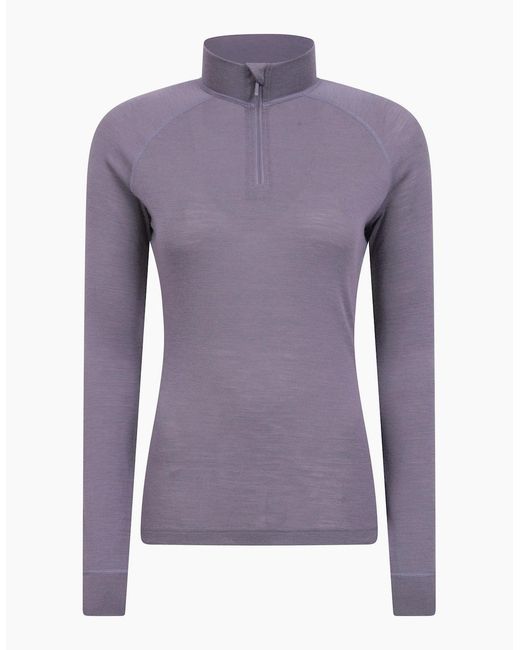 Mountain Warehouse Blue Ladies Merino Wool Zip Neck Thermal Top