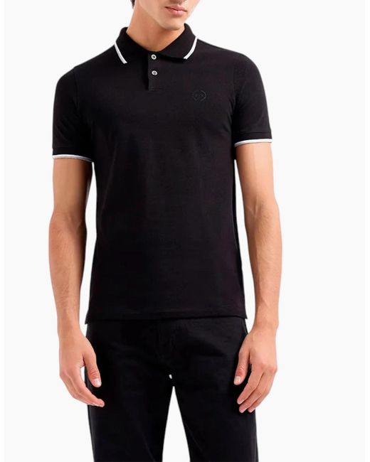 Armani Black Exchange Polo Shirts Pique Cotton Polo T Shirts Tipped Top for men