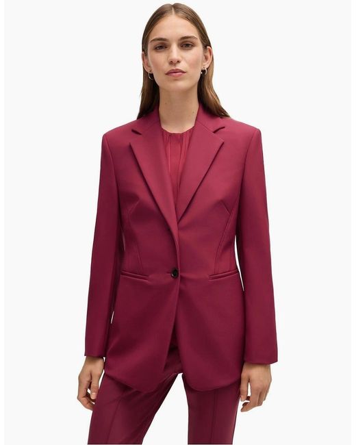 Boss Solid Patterned Lapel Collared Blazer