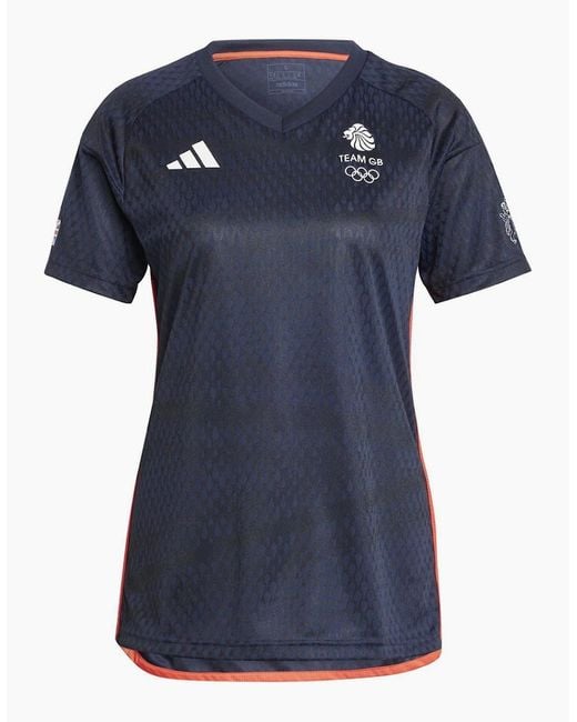 Adidas Blue Team Gb V-Neck Raglan Sleeve Jersey T-Shirt