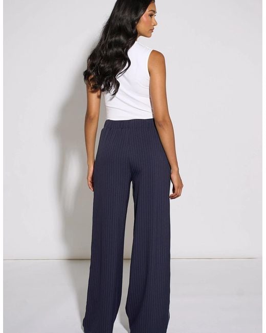 Gini London Blue Drawstring Pinstripe Wide Leg Jogger