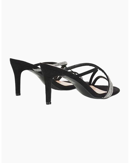 XY London Black Ladies Teddie Diamante Crossover Strap Mule Sandals